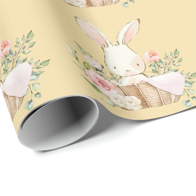 Elegant Bunny Rabbit Yellow Baby Shower Geschenkpapier