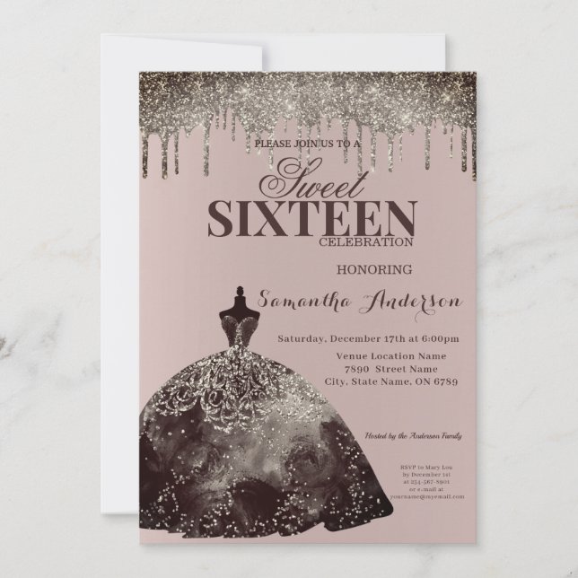 Elegant Burgund Glitzer Spark Sweet 16 Geburtstag Einladung (Vorderseite)