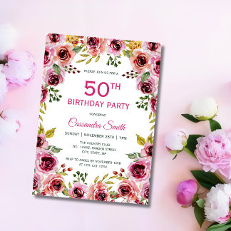 Elegant Burgund Lila Rose Grüne Geburtstag Einladung