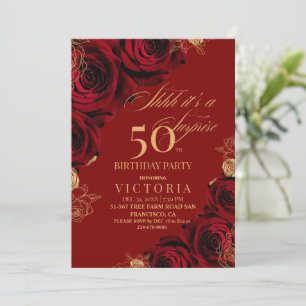 Elegant Burgund Rote Rosen 50. Geburtstag Einladung