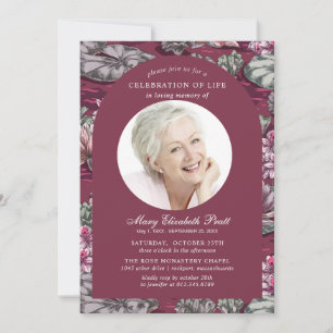 Elegant Burgund Rote Wasserlilie Foto Beerdigung Einladung