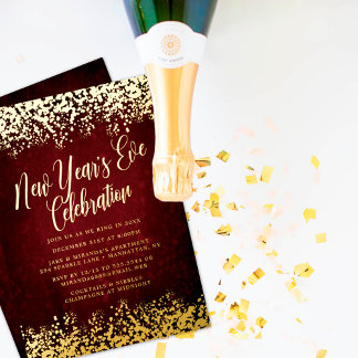 Elegant Burgund Silvester Party Confetti Folien Feiertagskarte
