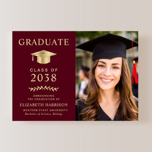Elegant Burgunderrot Gold Foto Hochschulabschluss Ankündigung