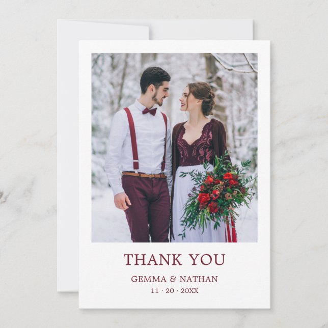 Elegant Burgundy 2 Foto Wedding Dankeschön Karte (Vorderseite)