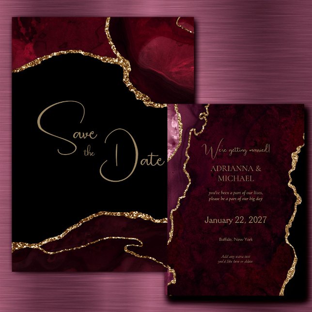 Elegant Burgundy Agate Wedding Save the Date Einladung (Von Creator hochgeladen)