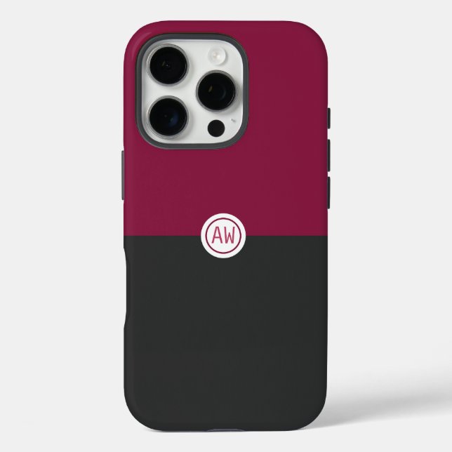 Elegant Burgundy and Black Monogram Case-Mate iPhone Hülle (Rückseite)