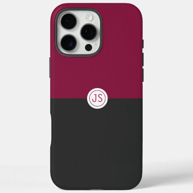 Elegant Burgundy and Black Monogram Case-Mate iPhone Hülle (Rückseite)