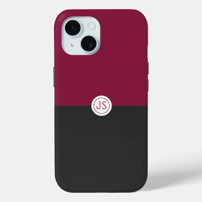 Elegant Burgundy and Black Monogram Case-Mate iPhone Hülle (Rückseite)