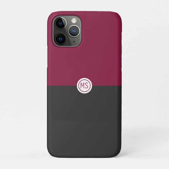 Elegant Burgundy and Black Monogram Case-Mate iPhone Hülle (Rückseite)