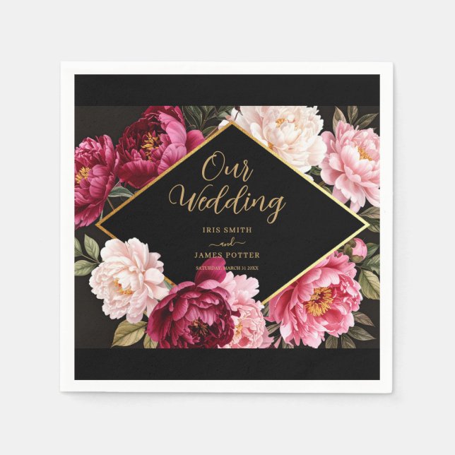 Elegant Burgundy and Blush Peony Floral Wedding Serviette (Vorderseite)