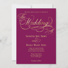 Elegant Burgundy and Faux Gold Calligraphy Wedding Einladung