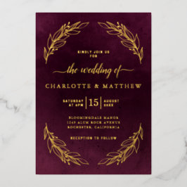 Elegant Burgundy and Gold Botanical Wedding Folieneinladung