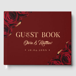 Elegant Burgundy and Gold Roses Wedding Gästebuch