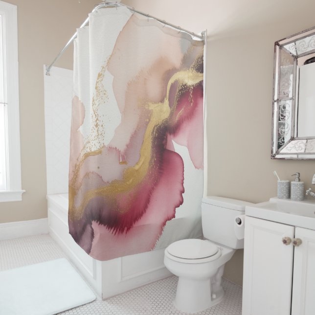 Elegant Burgundy and Gold Watercolor Art Duschvorhang (Beispiel)