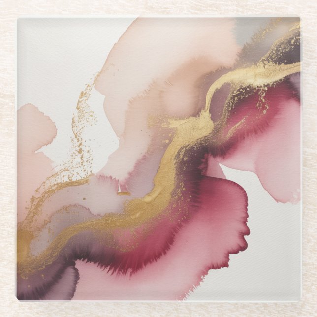 Elegant Burgundy and Gold Watercolor Art Glasuntersetzer (Vorderseite)