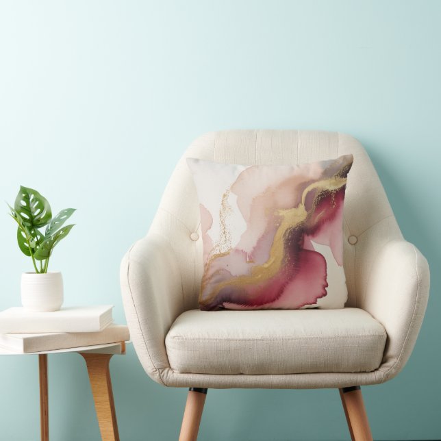Elegant Burgundy and Gold Watercolor Art Kissen (Stuhl )