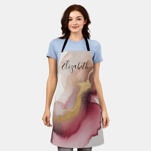 Elegant Burgundy and Gold Watercolor Art Schürze (Getragen)