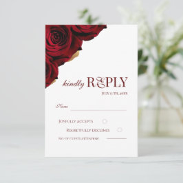 Elegant Burgundy and White Roses Wedding RSVP Karte