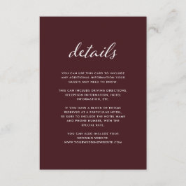 Elegant Burgundy | Angaben zum Hochzeitgast Begleitkarte