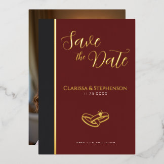 Elegant Burgundy Anthracite Photo Save The Date Folieneinladung