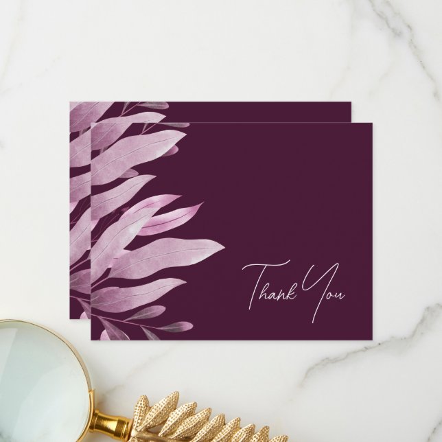 Elegant Burgundy Big Blätter Wedding Dankeschön Ca Dankeskarte (Vorderseite/Rückseite Beispiel)