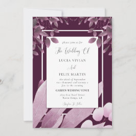 Elegant Burgundy Blätter QR Code Foto Wedding Einladung