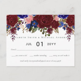 Elegant Burgundy Blue Floral Wedding Budget UAWG Postkarte
