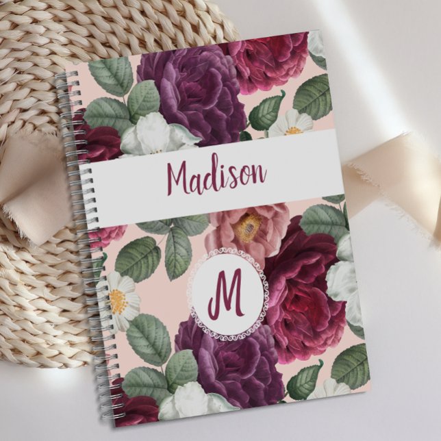 Elegant Burgundy Blume Trendy Monogram Planer (Von Creator hochgeladen)
