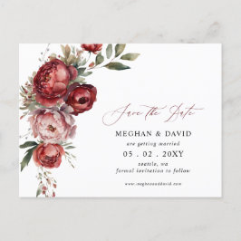 Elegant Burgundy Blush Bloral Save the Date Ankündigungspostkarte
