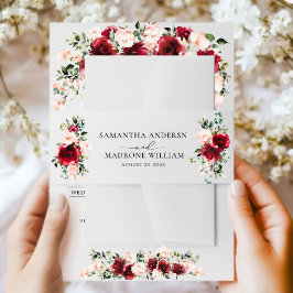 Elegant Burgundy Blush Floral Roses Wedding Einladungsbanderole