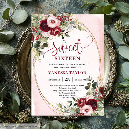 Elegant Burgundy Blush Floral Sweet Sixteen Invite Einladung