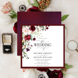 Elegant Burgundy Blush Floral Watercolor Script Einladung