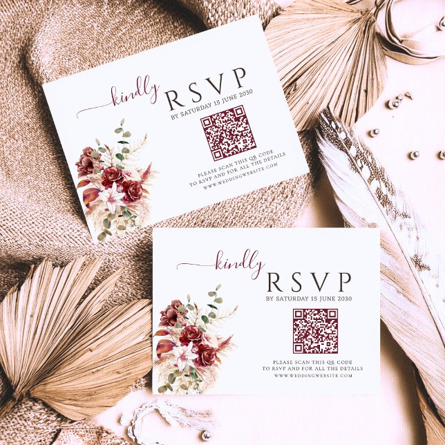 Elegant Burgundy & Blush Floral Wedding RSVP Card Karte (Von Creator hochgeladen)