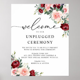 Elegant Burgundy Blush Hochzeit Unplugged Zeremoni Poster