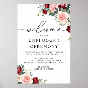 Elegant Burgundy Blush Hochzeit Unplugged Zeremoni Poster
