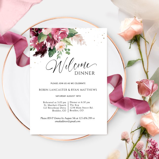 Elegant Burgundy Blush Pink Welcome Dinner Einladung (Von Creator hochgeladen)