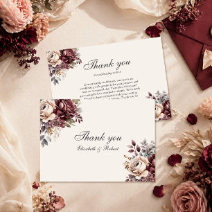 Elegant Burgundy Boho Floral Wedding Dankeskarte