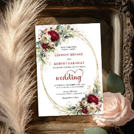 Elegant Burgundy Boho Floral Wedding Invitation Einladung