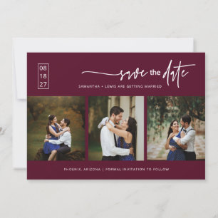 Elegant Burgundy Boho Save the Date QR Code Foto Einladung