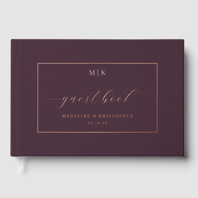 Elegant Burgundy Calligraphy Gästebuch (Vorderseite)