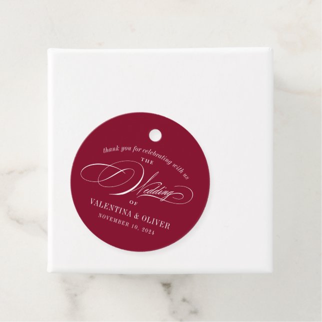 Elegant Burgundy Calligraphy Wedding Geschenkanhänger (Beispiel)