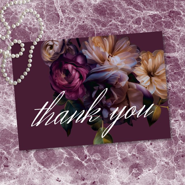Elegant Burgundy Classic Moody Floral Wedding Dankeskarte (Elegant Burgundy Classic Moody Floral Wedding Thank You Card)