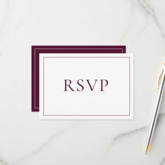 Elegant Burgundy Classic Script-UAWG RSVP Karte (Vorderseite/Rückseite Beispiel)
