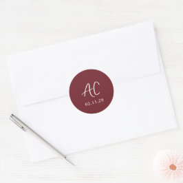 Elegant Burgundy Clean Wedding Runder Aufkleber