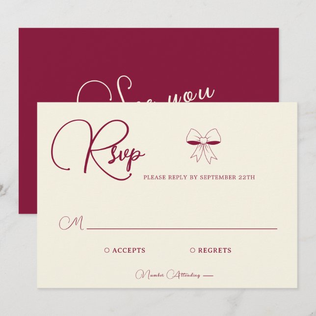 Elegant Burgundy Cream Ivory Bow Wedding RSVP Card (Vorne/Hinten)