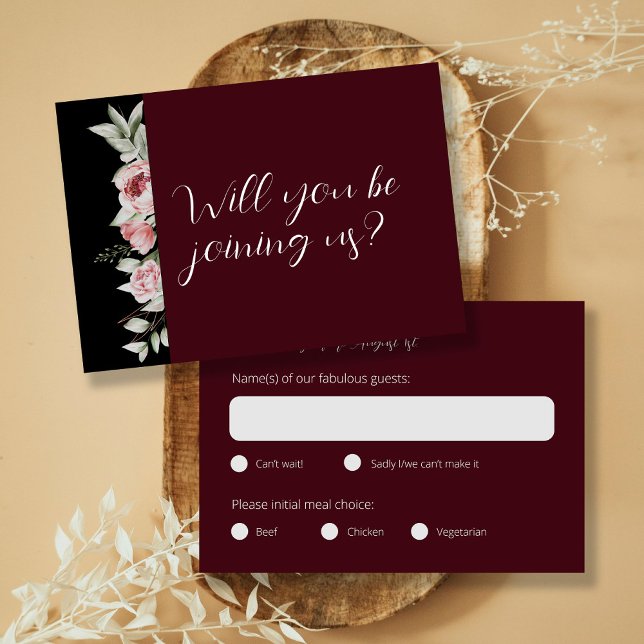 Elegant Burgundy Dark Floral Wedding RSVP Karte (Von Creator hochgeladen)