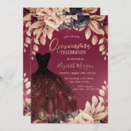 Elegant Burgundy Dress Floral Quinceañera Einladung