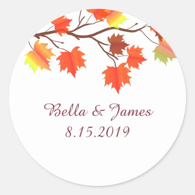 Elegant Burgundy Fall Leaf Wedding Stickers (Vorderseite)
