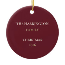 Elegant Burgundy Family Name Christmas Ornament