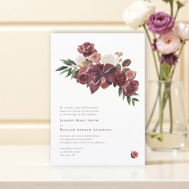 Elegant Burgundy fig Floral Wedding Announcement Einladung (Von Creator hochgeladen)